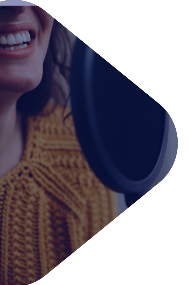 Woman recording voice-over in a dubbing studio in Sao Paulo